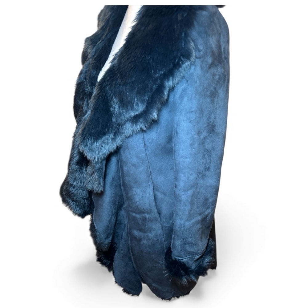 Donna Salyers Fabulous Furs Navy Cascading Faux Fur Coat Jacket XS Luxe Winter - Picture 5 of 16